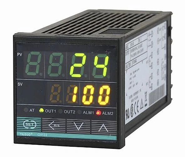 Digital temperature controller displaying 24 and 100 with control buttons.